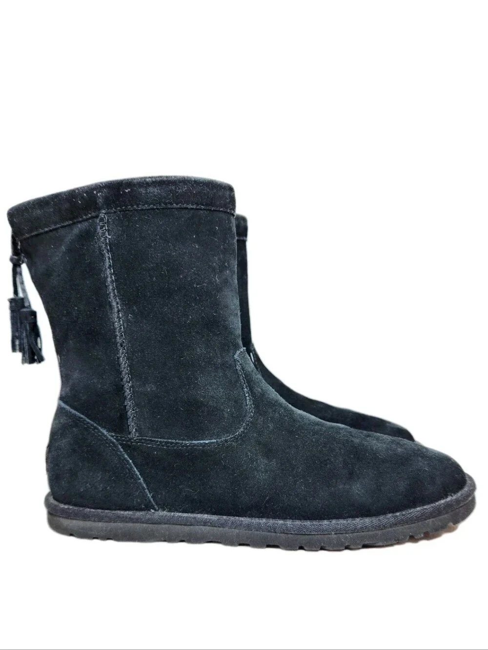 UGG Mia Tassle All-Season Boots Sz 9 Black Suede Short 1006427